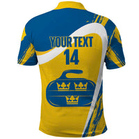 Custom Sweden Curling Polo Shirt Konungariket Sverige Tre Kronor Grunge Style - Wonder Print Shop