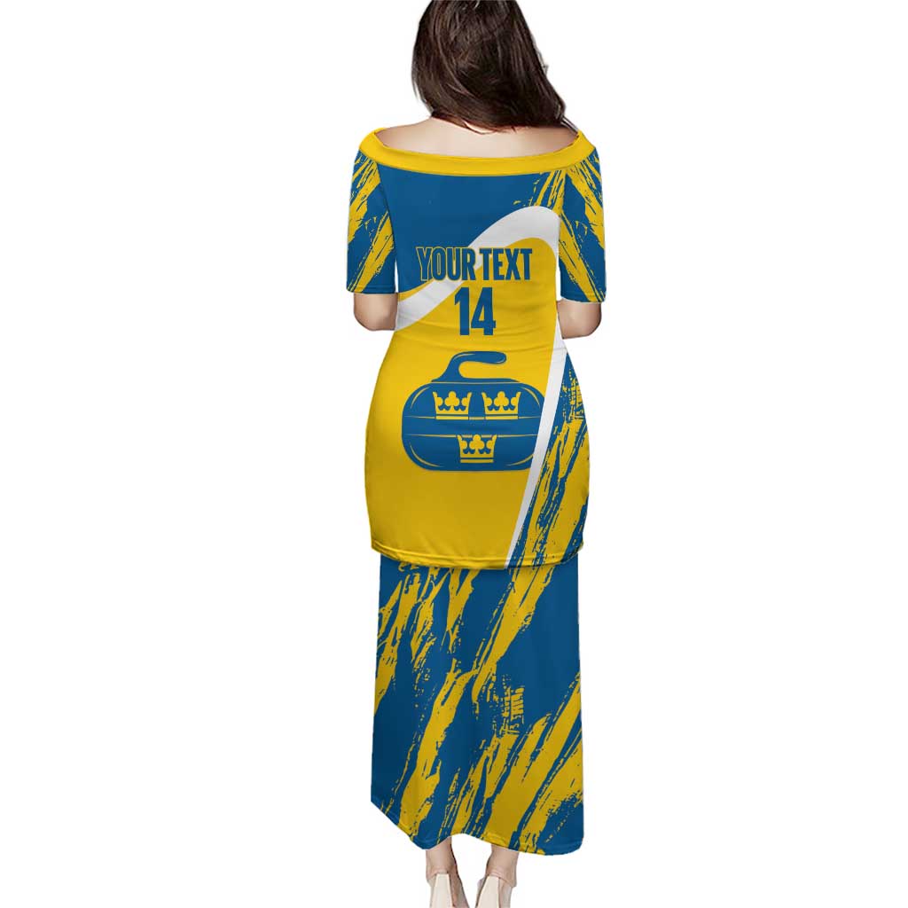 Custom Sweden Curling Puletasi Konungariket Sverige Tre Kronor Grunge Style - Wonder Print Shop