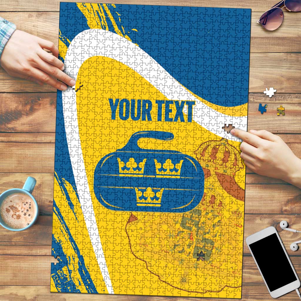 Custom Sweden Curling Puzzle Konungariket Sverige Tre Kronor Grunge Style - Wonder Print Shop