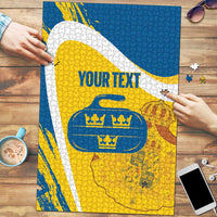 Custom Sweden Curling Puzzle Konungariket Sverige Tre Kronor Grunge Style - Wonder Print Shop
