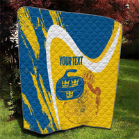 Custom Sweden Curling Quilt Konungariket Sverige Tre Kronor Grunge Style - Wonder Print Shop