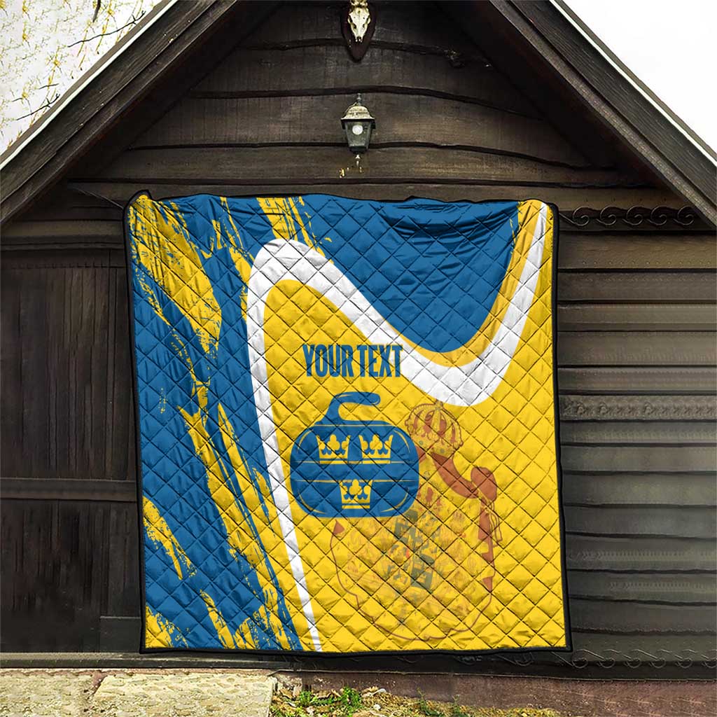 Custom Sweden Curling Quilt Konungariket Sverige Tre Kronor Grunge Style - Wonder Print Shop