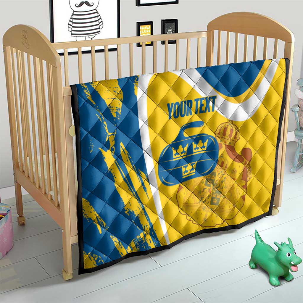 Custom Sweden Curling Quilt Konungariket Sverige Tre Kronor Grunge Style - Wonder Print Shop