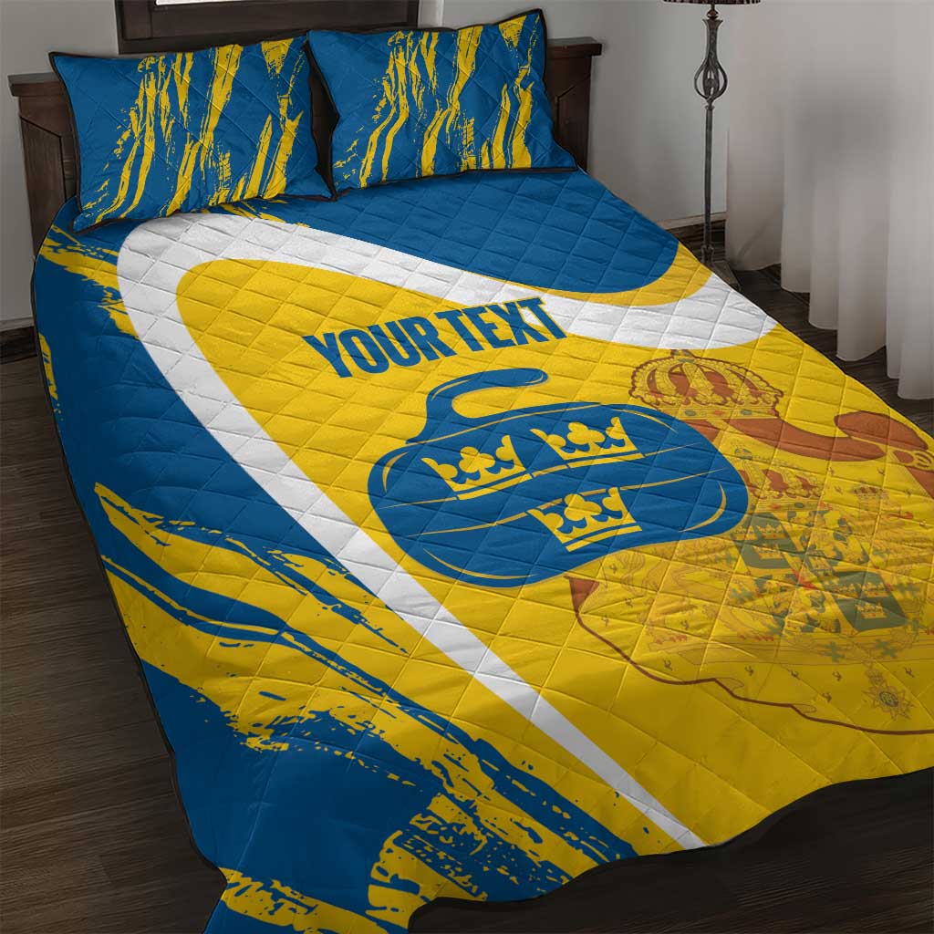Custom Sweden Curling Quilt Bed Set Konungariket Sverige Tre Kronor Grunge Style - Wonder Print Shop