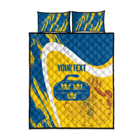 Custom Sweden Curling Quilt Bed Set Konungariket Sverige Tre Kronor Grunge Style - Wonder Print Shop