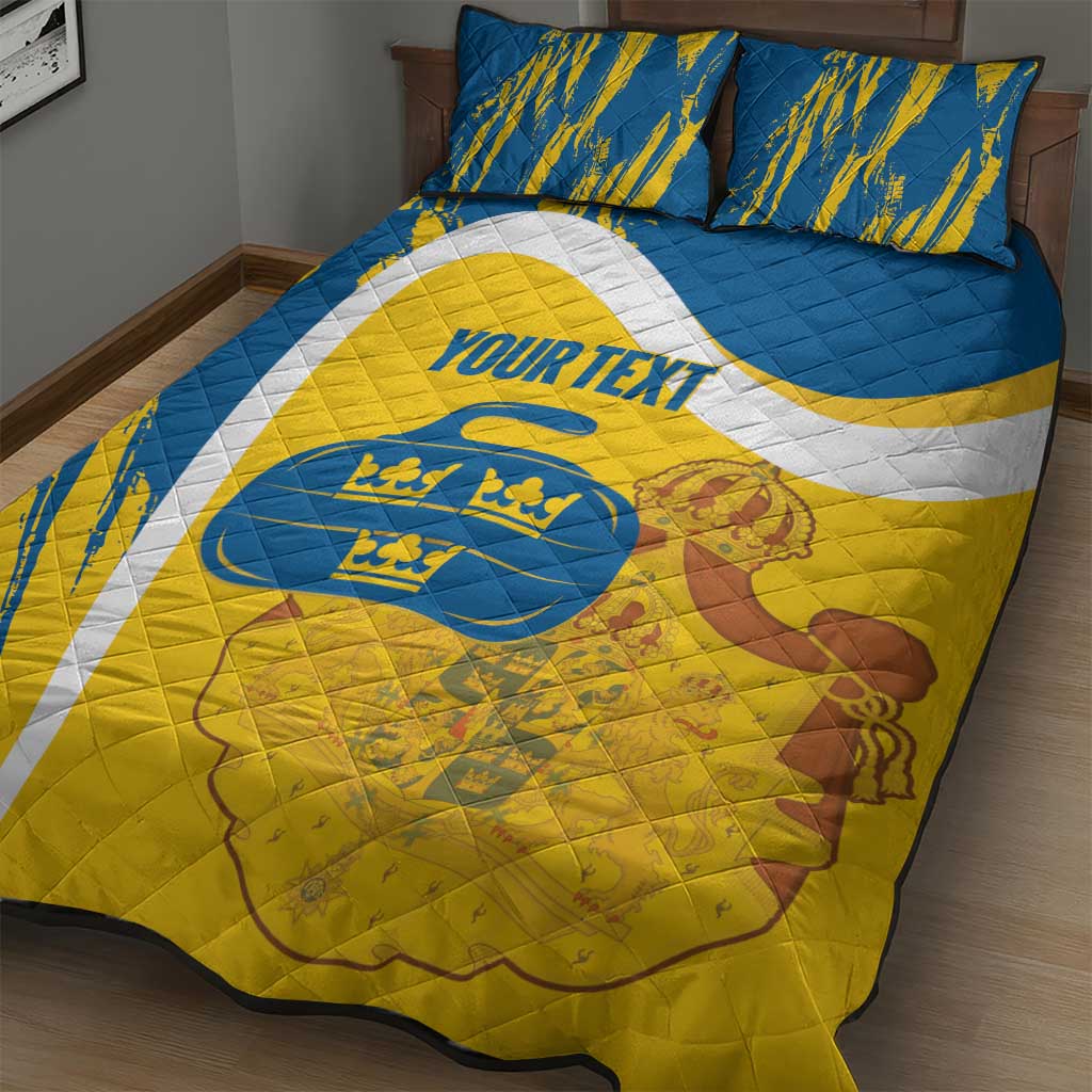Custom Sweden Curling Quilt Bed Set Konungariket Sverige Tre Kronor Grunge Style - Wonder Print Shop