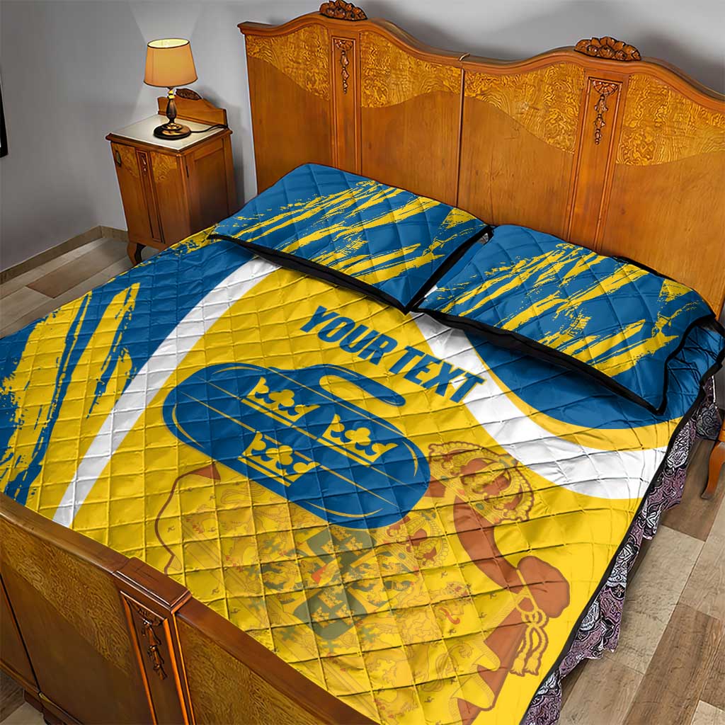 Custom Sweden Curling Quilt Bed Set Konungariket Sverige Tre Kronor Grunge Style - Wonder Print Shop
