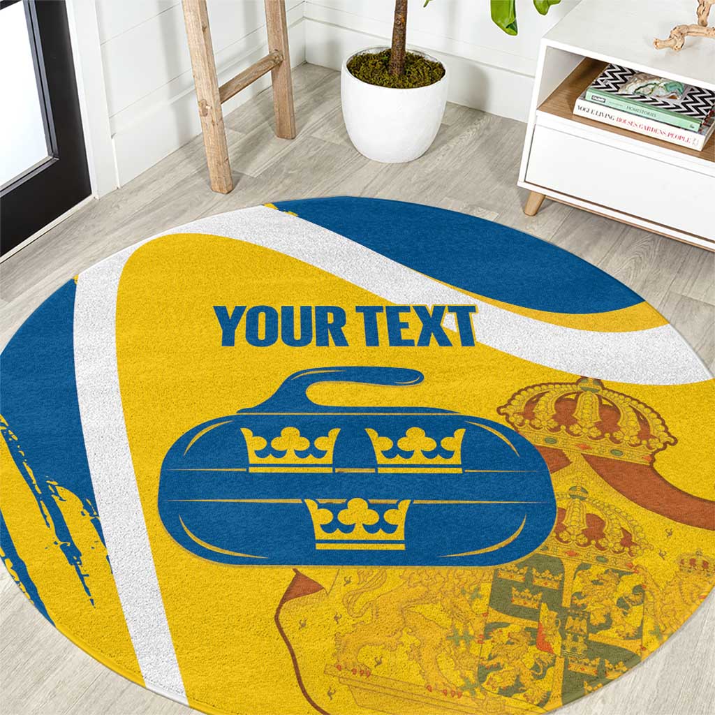 Custom Sweden Curling Round Carpet Konungariket Sverige Tre Kronor Grunge Style - Wonder Print Shop