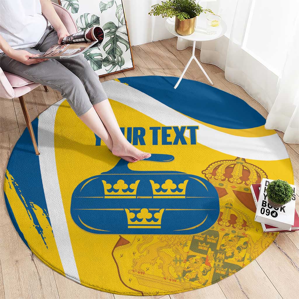 Custom Sweden Curling Round Carpet Konungariket Sverige Tre Kronor Grunge Style - Wonder Print Shop