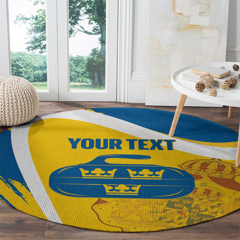Custom Sweden Curling Round Carpet Konungariket Sverige Tre Kronor Grunge Style - Wonder Print Shop