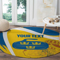 Custom Sweden Curling Round Carpet Konungariket Sverige Tre Kronor Grunge Style - Wonder Print Shop