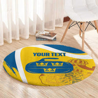 Custom Sweden Curling Round Carpet Konungariket Sverige Tre Kronor Grunge Style - Wonder Print Shop
