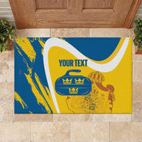 Custom Sweden Curling Rubber Doormat Konungariket Sverige Tre Kronor Grunge Style - Wonder Print Shop