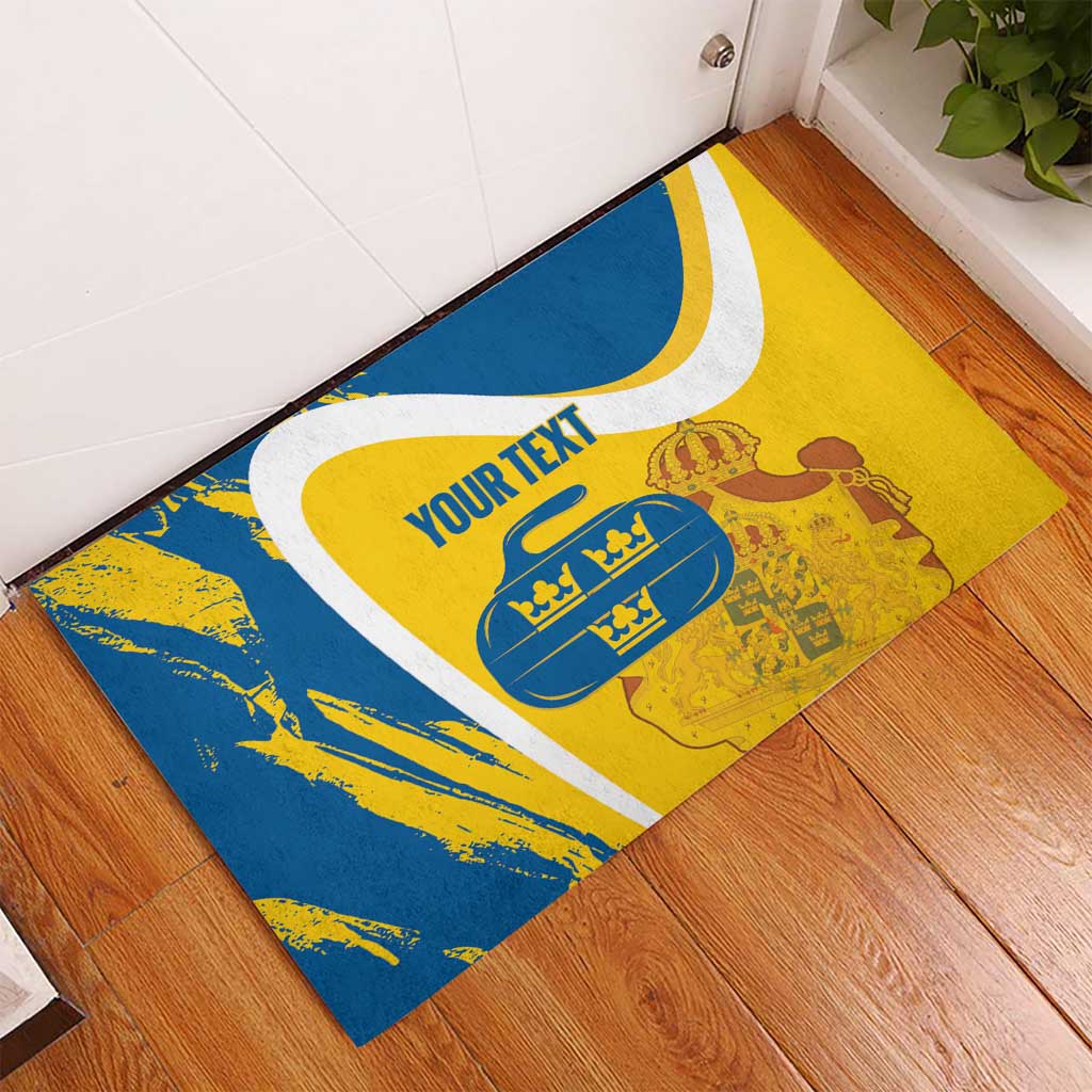 Custom Sweden Curling Rubber Doormat Konungariket Sverige Tre Kronor Grunge Style - Wonder Print Shop