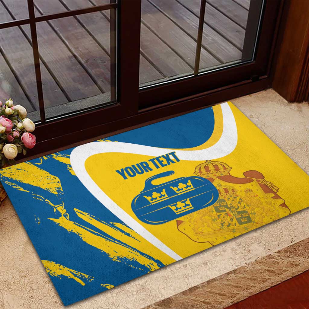 Custom Sweden Curling Rubber Doormat Konungariket Sverige Tre Kronor Grunge Style - Wonder Print Shop