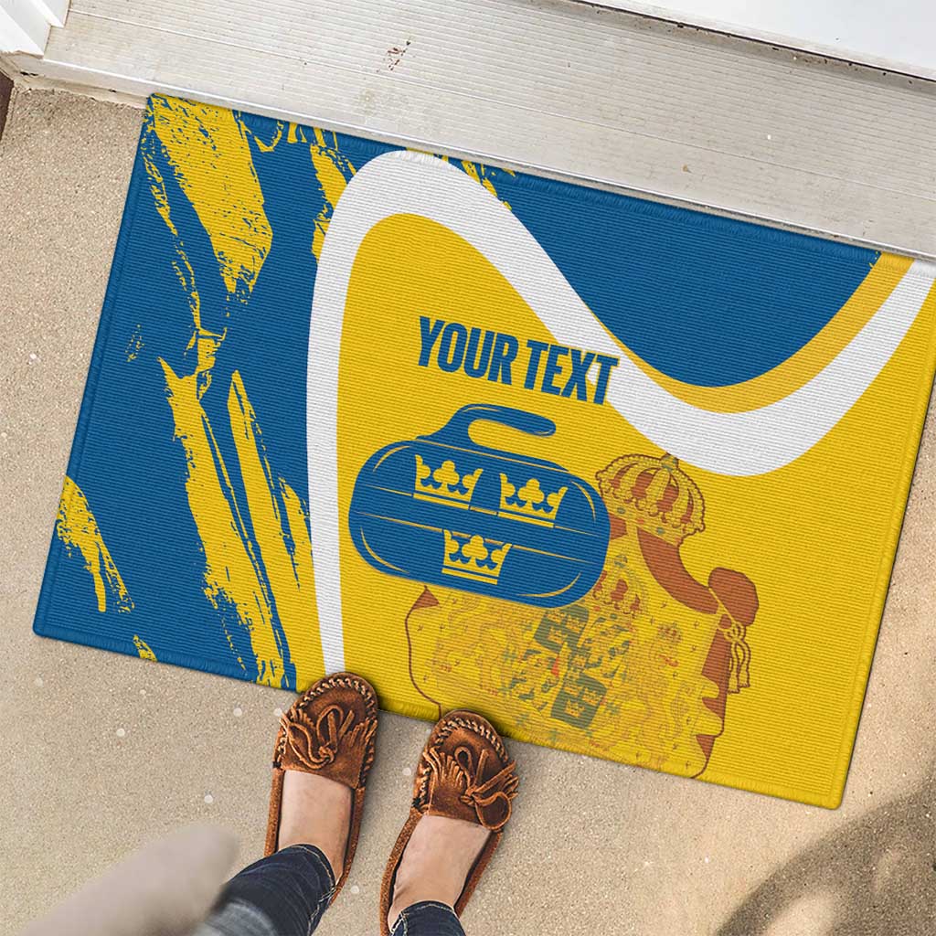 Custom Sweden Curling Rubber Doormat Konungariket Sverige Tre Kronor Grunge Style - Wonder Print Shop