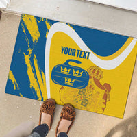 Custom Sweden Curling Rubber Doormat Konungariket Sverige Tre Kronor Grunge Style - Wonder Print Shop