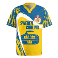 Custom Sweden Curling Rugby Jersey Konungariket Sverige Tre Kronor Grunge Style - Wonder Print Shop