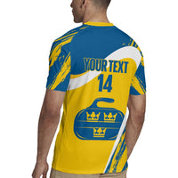 Custom Sweden Curling Rugby Jersey Konungariket Sverige Tre Kronor Grunge Style - Wonder Print Shop