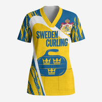 Custom Sweden Curling Scrub Top Konungariket Sverige Tre Kronor Grunge Style - Wonder Print Shop