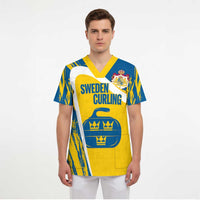 Custom Sweden Curling Scrub Top Konungariket Sverige Tre Kronor Grunge Style - Wonder Print Shop