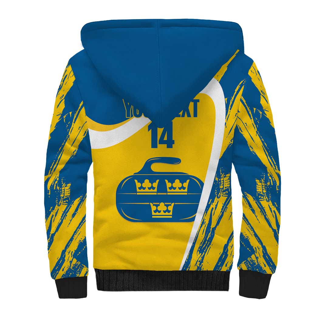 Custom Sweden Curling Sherpa Hoodie Konungariket Sverige Tre Kronor Grunge Style - Wonder Print Shop