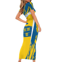 Custom Sweden Curling Short Sleeve Bodycon Dress Konungariket Sverige Tre Kronor Grunge Style - Wonder Print Shop