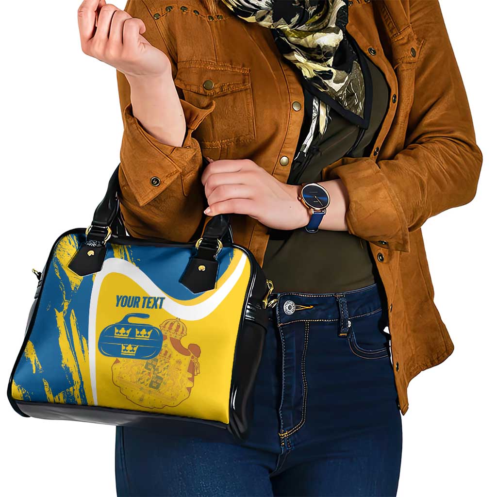 Custom Sweden Curling Shoulder Handbag Konungariket Sverige Tre Kronor Grunge Style - Wonder Print Shop