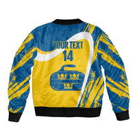 Custom Sweden Curling Sleeve Zip Bomber Jacket Konungariket Sverige Tre Kronor Grunge Style - Wonder Print Shop