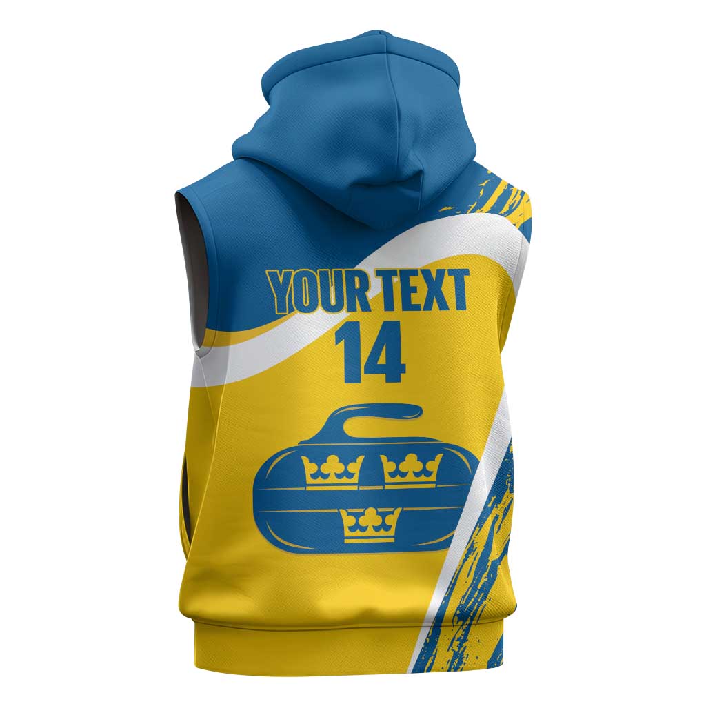 Custom Sweden Curling Sleeveless Hoodie Konungariket Sverige Tre Kronor Grunge Style - Wonder Print Shop