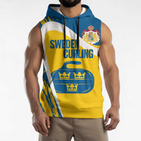 Custom Sweden Curling Sleeveless Hoodie Konungariket Sverige Tre Kronor Grunge Style - Wonder Print Shop