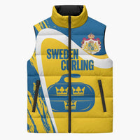 Custom Sweden Curling Sleeveless Puffer Jacket Konungariket Sverige Tre Kronor Grunge Style - Wonder Print Shop