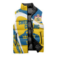 Custom Sweden Curling Sleeveless Puffer Jacket Konungariket Sverige Tre Kronor Grunge Style - Wonder Print Shop