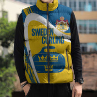 Custom Sweden Curling Sleeveless Puffer Jacket Konungariket Sverige Tre Kronor Grunge Style - Wonder Print Shop