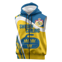Custom Sweden Curling Sleeveless Zip Hoodie Konungariket Sverige Tre Kronor Grunge Style - Wonder Print Shop