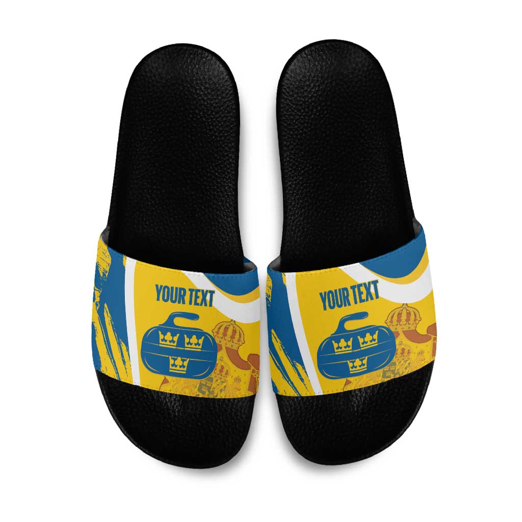 Custom Sweden Curling Slide Sandals Konungariket Sverige Tre Kronor Grunge Style - Wonder Print Shop