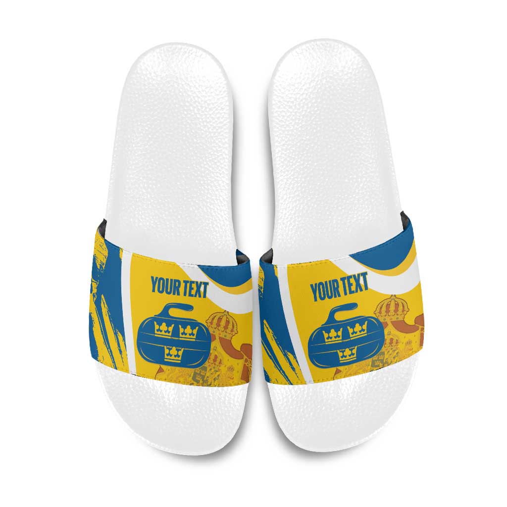Custom Sweden Curling Slide Sandals Konungariket Sverige Tre Kronor Grunge Style - Wonder Print Shop