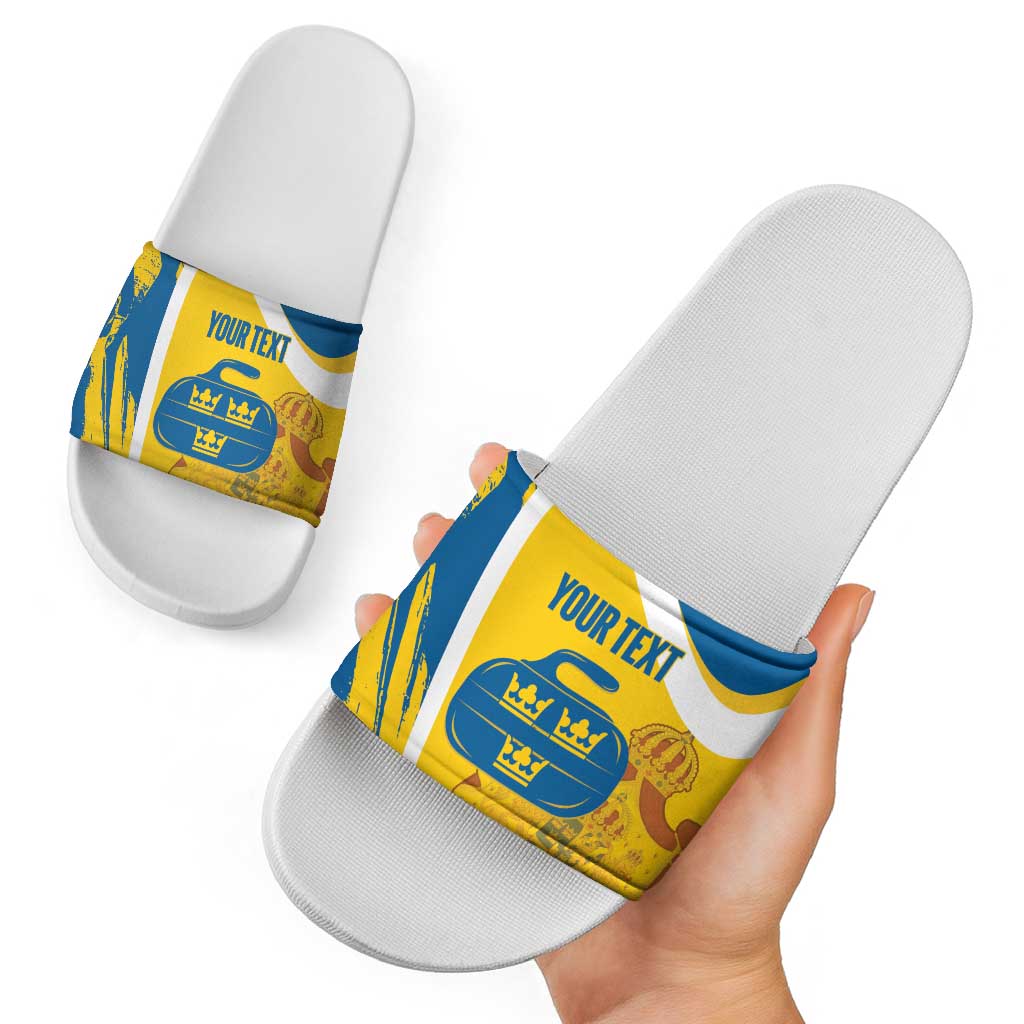 Custom Sweden Curling Slide Sandals Konungariket Sverige Tre Kronor Grunge Style - Wonder Print Shop