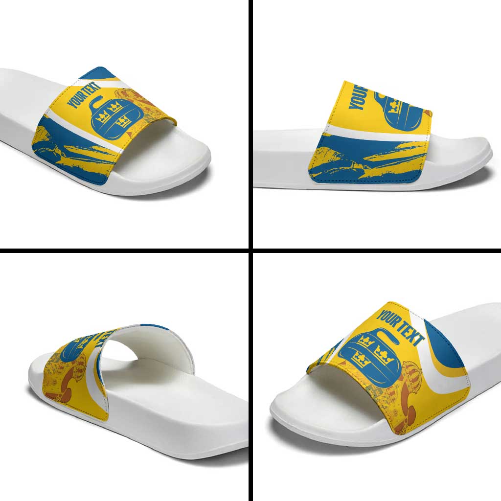 Custom Sweden Curling Slide Sandals Konungariket Sverige Tre Kronor Grunge Style - Wonder Print Shop