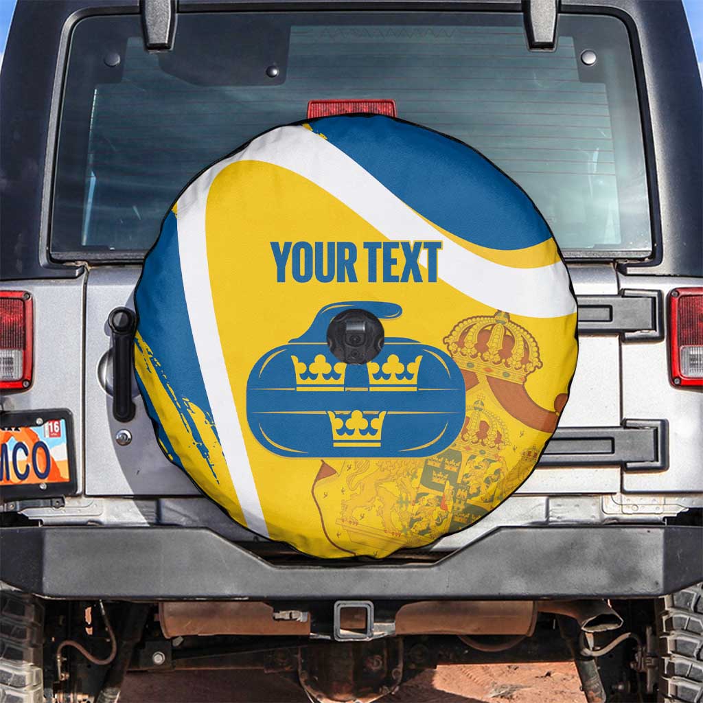 Custom Sweden Curling Spare Tire Cover Konungariket Sverige Tre Kronor Grunge Style - Wonder Print Shop
