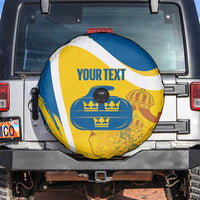 Custom Sweden Curling Spare Tire Cover Konungariket Sverige Tre Kronor Grunge Style - Wonder Print Shop