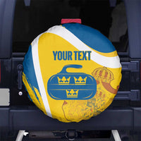 Custom Sweden Curling Spare Tire Cover Konungariket Sverige Tre Kronor Grunge Style - Wonder Print Shop