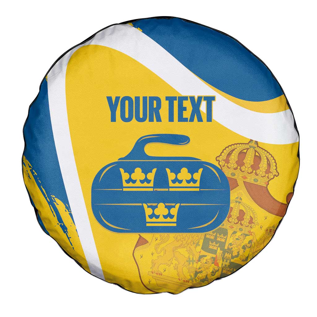 Custom Sweden Curling Spare Tire Cover Konungariket Sverige Tre Kronor Grunge Style - Wonder Print Shop