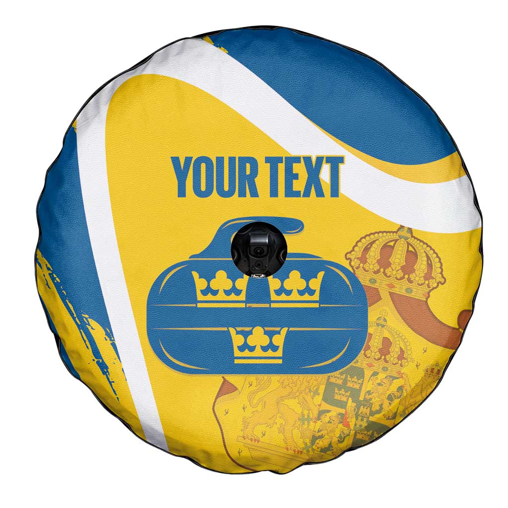Custom Sweden Curling Spare Tire Cover Konungariket Sverige Tre Kronor Grunge Style - Wonder Print Shop