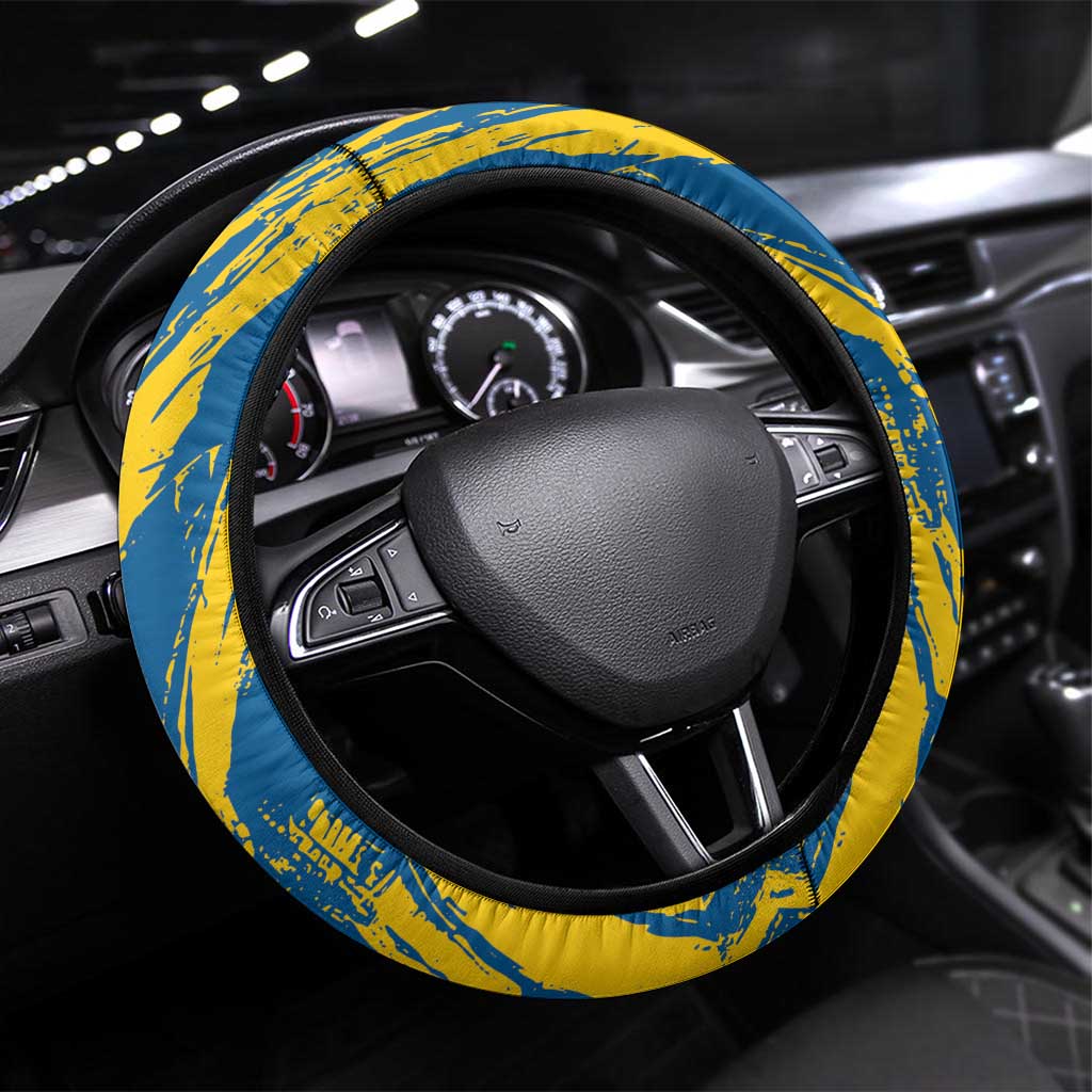 Sweden Curling Steering Wheel Cover Konungariket Sverige Tre Kronor Grunge Style - Wonder Print Shop