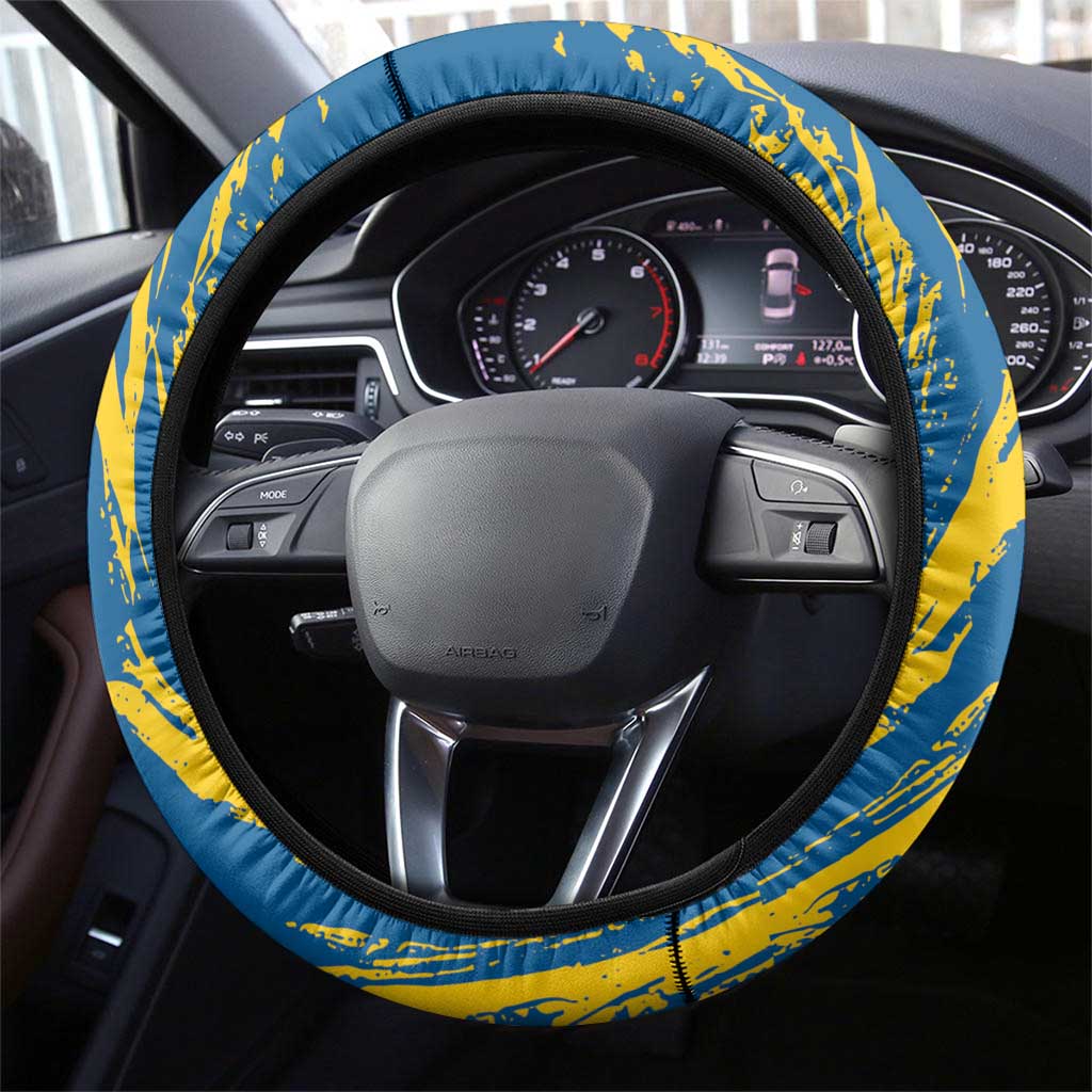 Sweden Curling Steering Wheel Cover Konungariket Sverige Tre Kronor Grunge Style - Wonder Print Shop