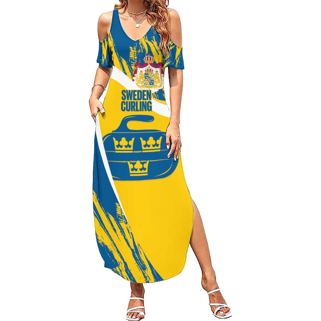 Custom Sweden Curling Summer Maxi Dress Konungariket Sverige Tre Kronor Grunge Style - Wonder Print Shop