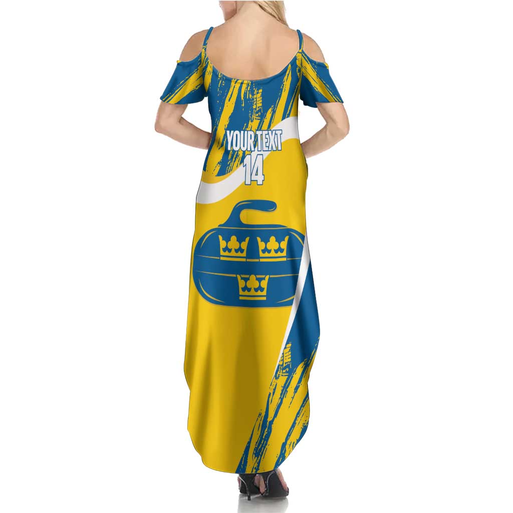 Custom Sweden Curling Summer Maxi Dress Konungariket Sverige Tre Kronor Grunge Style - Wonder Print Shop