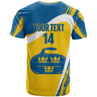 Custom Sweden Curling T Shirt Konungariket Sverige Tre Kronor Grunge Style - Wonder Print Shop