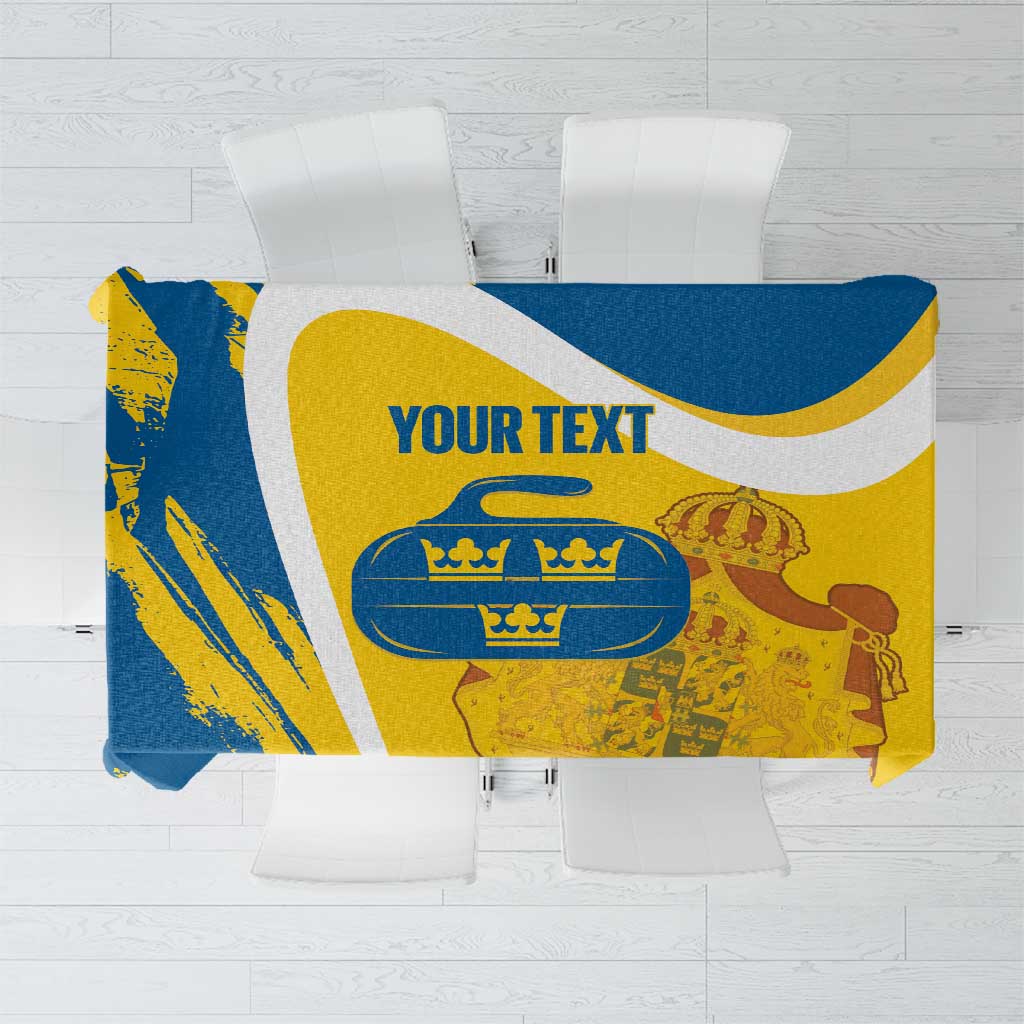 Custom Sweden Curling Tablecloth Konungariket Sverige Tre Kronor Grunge Style - Wonder Print Shop